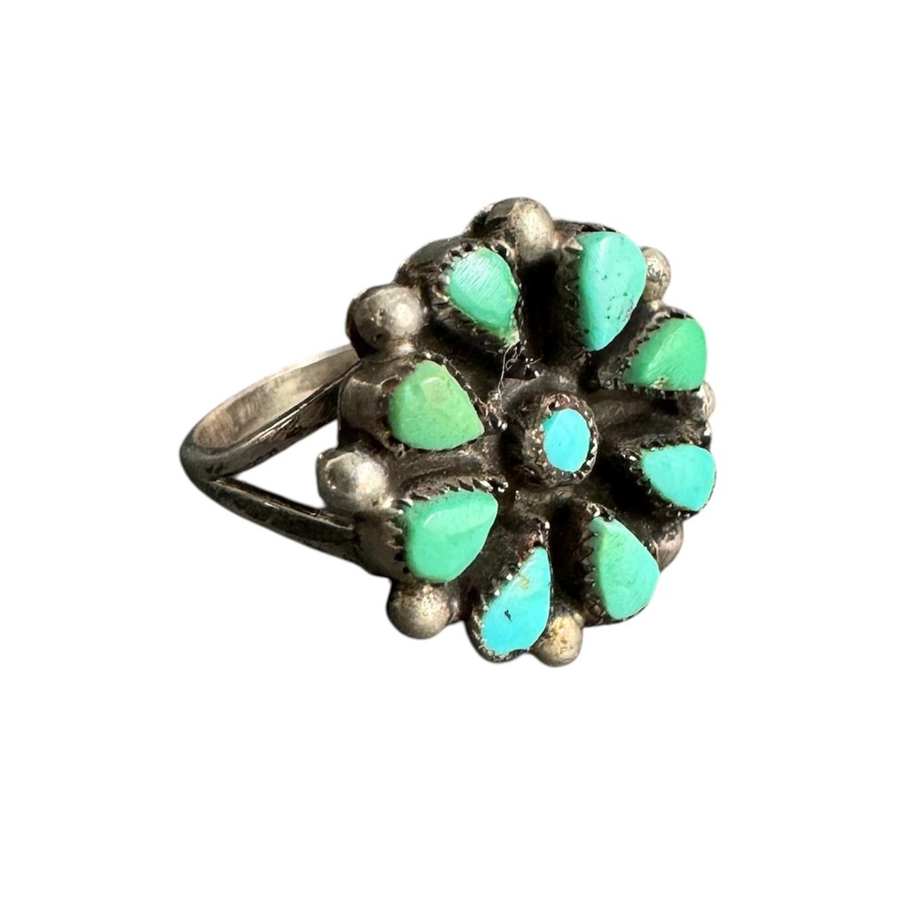 Vintage‎ Zuni Petit Point Turquoise Ring Native American Sterling Silver Size 4
